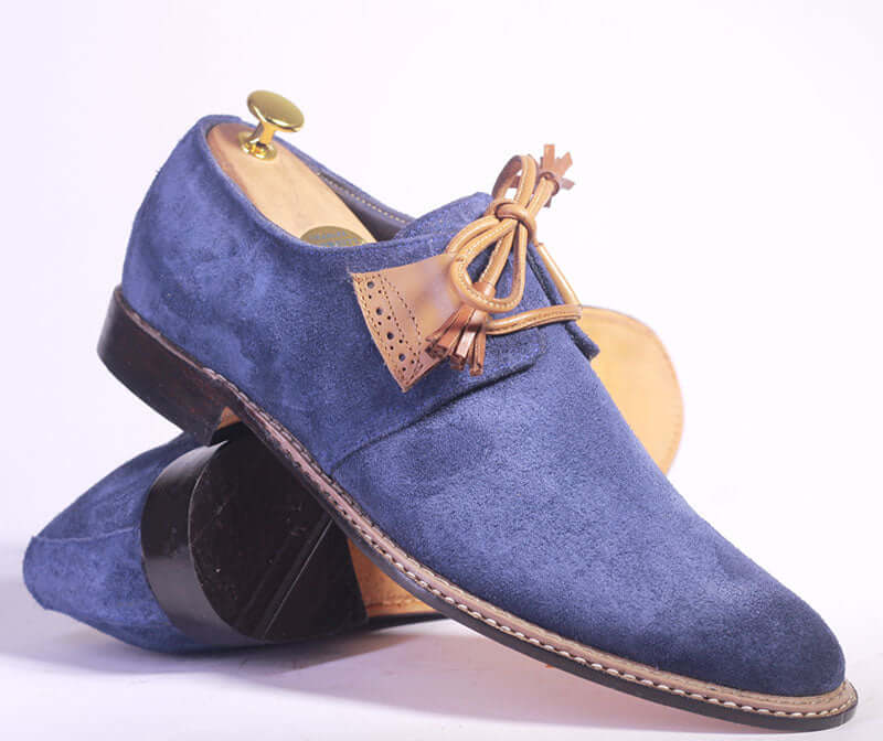 Handmade Men's Blue Suede Shoe, Men Designer Shoes, Men Lace Up Dress Shoes