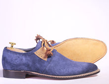 Load image into Gallery viewer, Handmade Men&#39;s Blue Suede Shoe, Men Designer Shoes, Men Lace Up Dress Shoes - theleathersouq