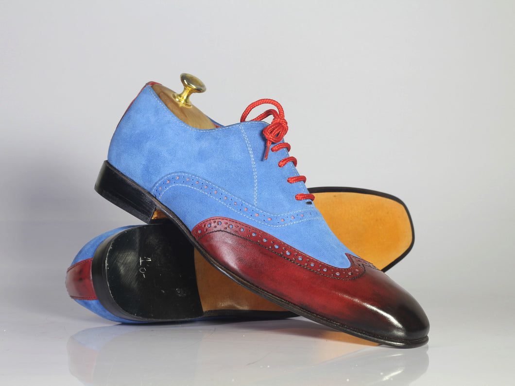 Handmade Men's Blue Dark Brown Shoes, Men Leather Suede Stylish Designer Shoes - theleathersouq