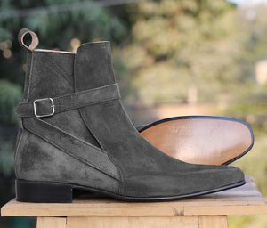 Handmade Men's Ankle High Black Suede Boots, Men Designer Jodhpurs Boots - theleathersouq