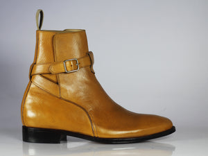 Handmade Men's Ankle High Tan Leather Boots, Men Designer Jodhpurs Boots - theleathersouq