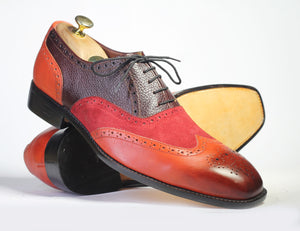 Handmade Multi Color Pebbled Leather Suede Shoes, Men Wing Tip Dress Casual Shoes - theleathersouq