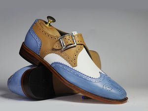 Handmade Men's Multi Color Leather Dress Shoes, Men Monk Strap Wing Tip Shoes - theleathersouq