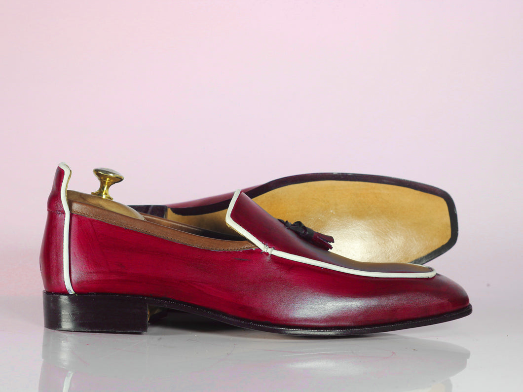 Men's Handmade Men's Reddish Pink Leather Loafer Shoe, Men Tassels Loafer Designer Shoe - theleathersouq