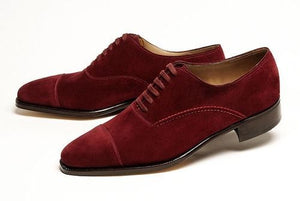 Stylish Men's Handmade Maroon Color Oxford Cap Toe Suede Leather Lace up Formal Shoes - theleathersouq