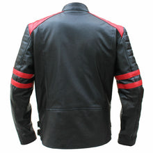 Load image into Gallery viewer, Brando Men&#39;s Black &amp; Red Padded Power Shoulders Biker Genuine Leather Jacket - theleathersouq