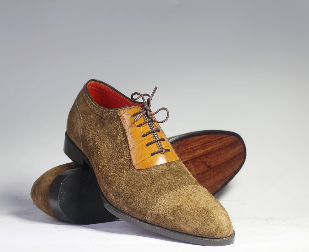 Handmade Brown Leather Suede Shoes, Men's Derby Fashion Dress Shoes - theleathersouq