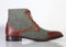 Handmade Leather Brown Gray Tweed Ankle High Lace Up Boots, Men Designer Boots - theleathersouq