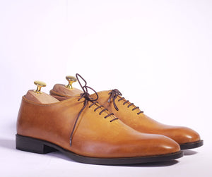 Handmade Men's Tan Leather Lace Up Dress Formal Shoes, Men Designer Stylish Shoes - theleathersouq