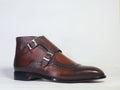 Handmade Leather Brown Double Monk strap Boots, Men Half Ankle Cap Toe Boots - theleathersouq