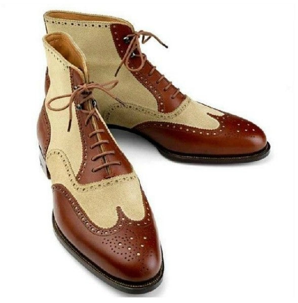 Handmade Men Ankle High Two color Boots, Men Leather Suede Designer Boots - theleathersouq