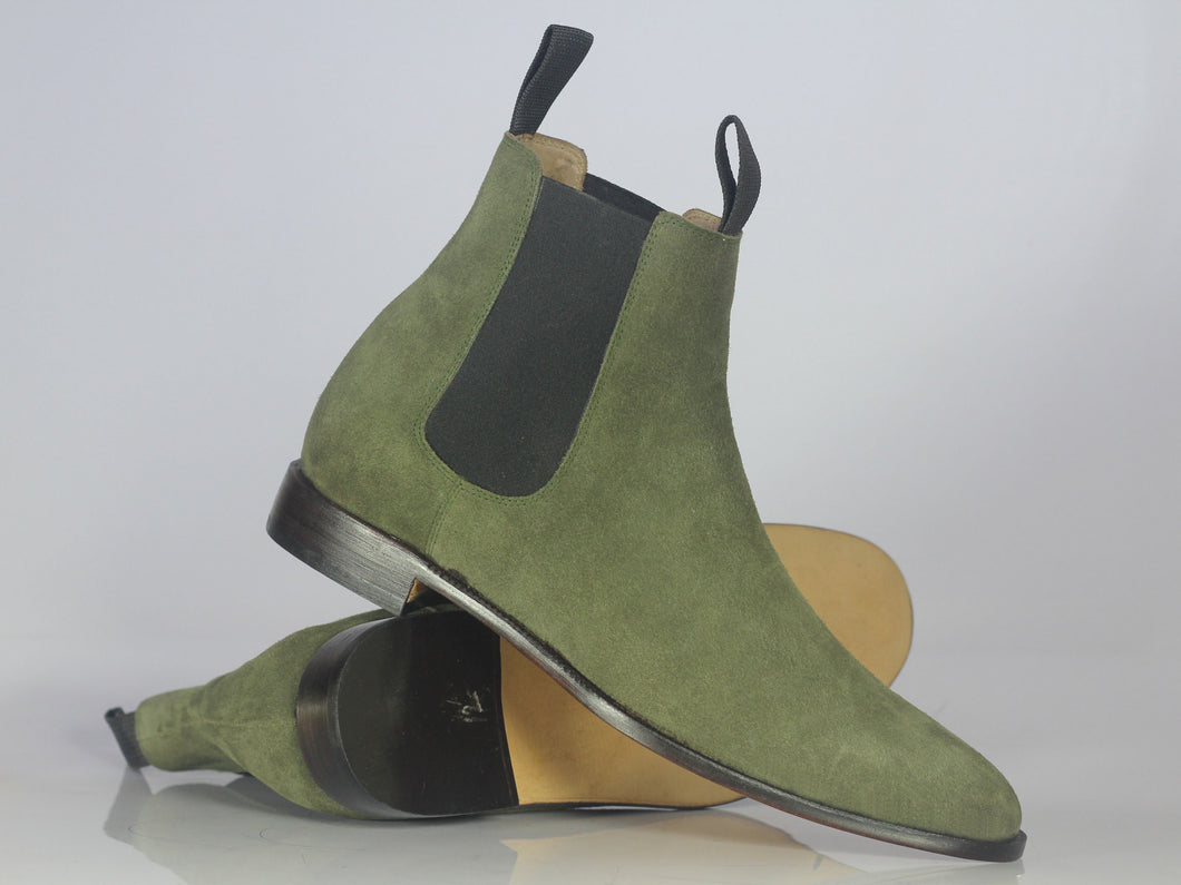 Handmade Men's Green Suede Ankle High Chelsea boots, Men Designer Formal Boots - theleathersouq