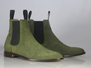 Handmade Men's Green Suede Ankle High Chelsea boots, Men Designer Formal Boots - theleathersouq