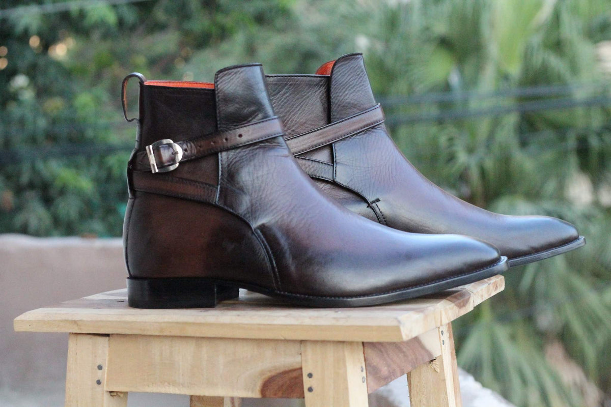 Handmade Men's Ankle High Brown Leather Boots, Men Designer Jodhpurs B ...