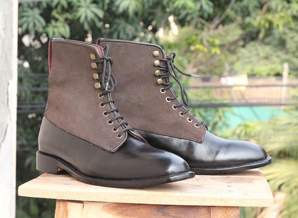 Handmade Mens Black Leather Ankle Boots, Men Ankle Designer Fashion Boots