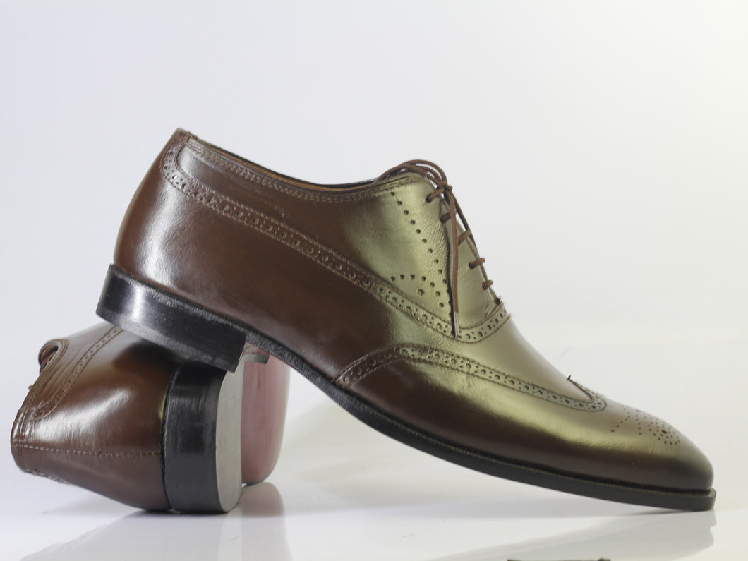 Handmade Men Brown Wing Tip Brogue Dress Custom Shoes, Men Leather Designer Shoes - theleathersouq