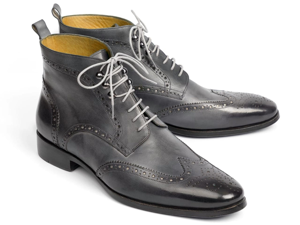 Handmade Men's Gray Wing tip Brogue Ankle Boots, Men Fashion Designer ...