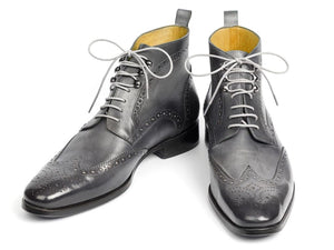 Handmade Men's Gray Wing tip Brogue Ankle Boots, Men Fashion Designer Boots - theleathersouq