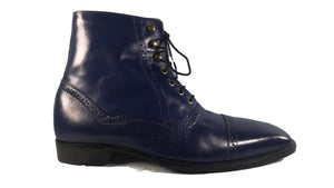 Handmade Men's Blue Cap Toe Leather Ankle Boots, Men Fashion Designer Boots - theleathersouq