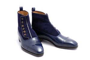 Handmade Men's Blue Ankle High Cap Toe Boots, Men Leather Suede Button Top Boots - theleathersouq