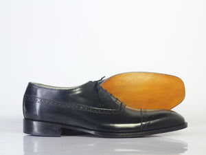 Handmade Men Black Leather Cap Toe Brogue Shoes, Men Dress Formal Designer Shoes - theleathersouq