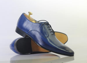 Handmade Men Blue Leather Pointed Toe Shoes, Men Dress Formal Designer Shoes - theleathersouq