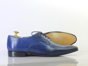 Handmade Men Blue Leather Pointed Toe Shoes, Men Dress Formal Designer Shoes - theleathersouq