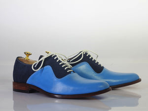 Handmade Men Blue Leather & Suede Lace Up Shoes, Men Dress Formal Designer Shoes - theleathersouq