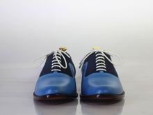 Load image into Gallery viewer, Handmade Men Blue Leather &amp; Suede Lace Up Shoes, Men Dress Formal Designer Shoes - theleathersouq