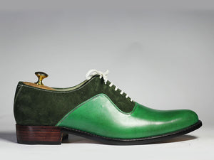 Handmade Men Green Leather & Suede Lace Up Shoes, Men Dress Formal Designer Shoes - theleathersouq