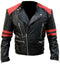 Brando Men's Black & Red Padded Power Shoulders Biker Genuine Leather Jacket - theleathersouq