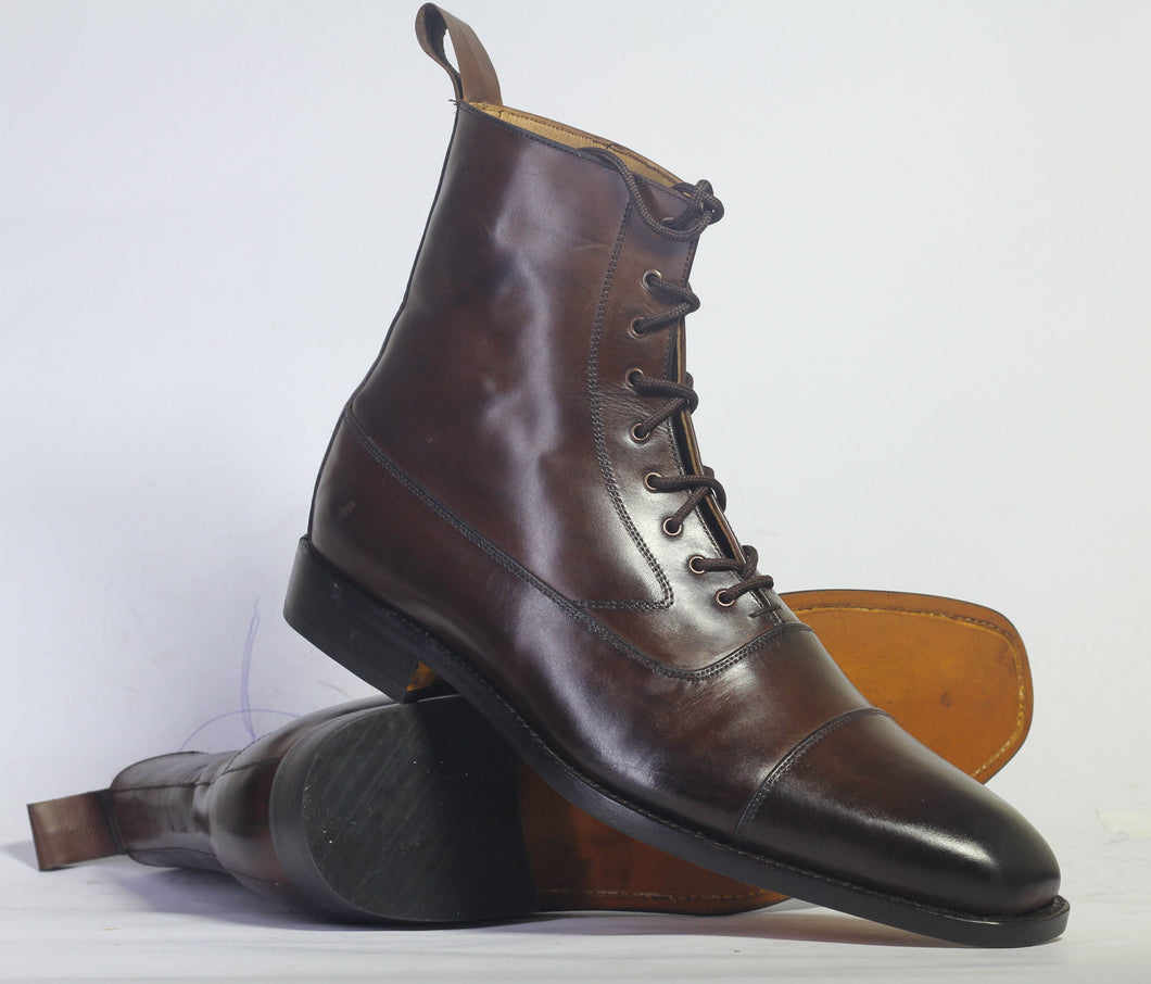 Handmade Men Dark Brown Cap Toe Ankle Boots, Men Leather Designer Fashion Boots - theleathersouq