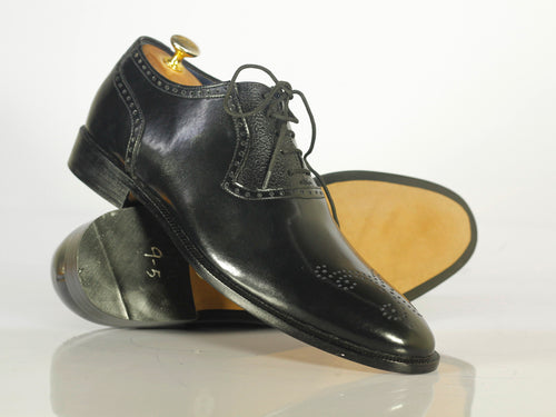 Elegant Handmade Men's Black Wing Tip Brogue Leather Shoes, Men Formal Designer Shoes - theleathersouq