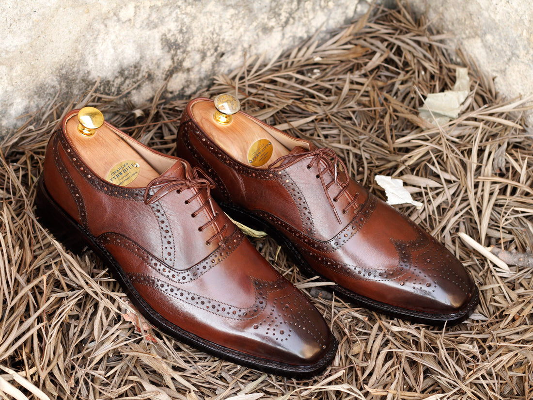 Stylish Handmade Men's Brown Wing Tip Brogue Leather Shoes, Men Designer Dress Shoes - theleathersouq