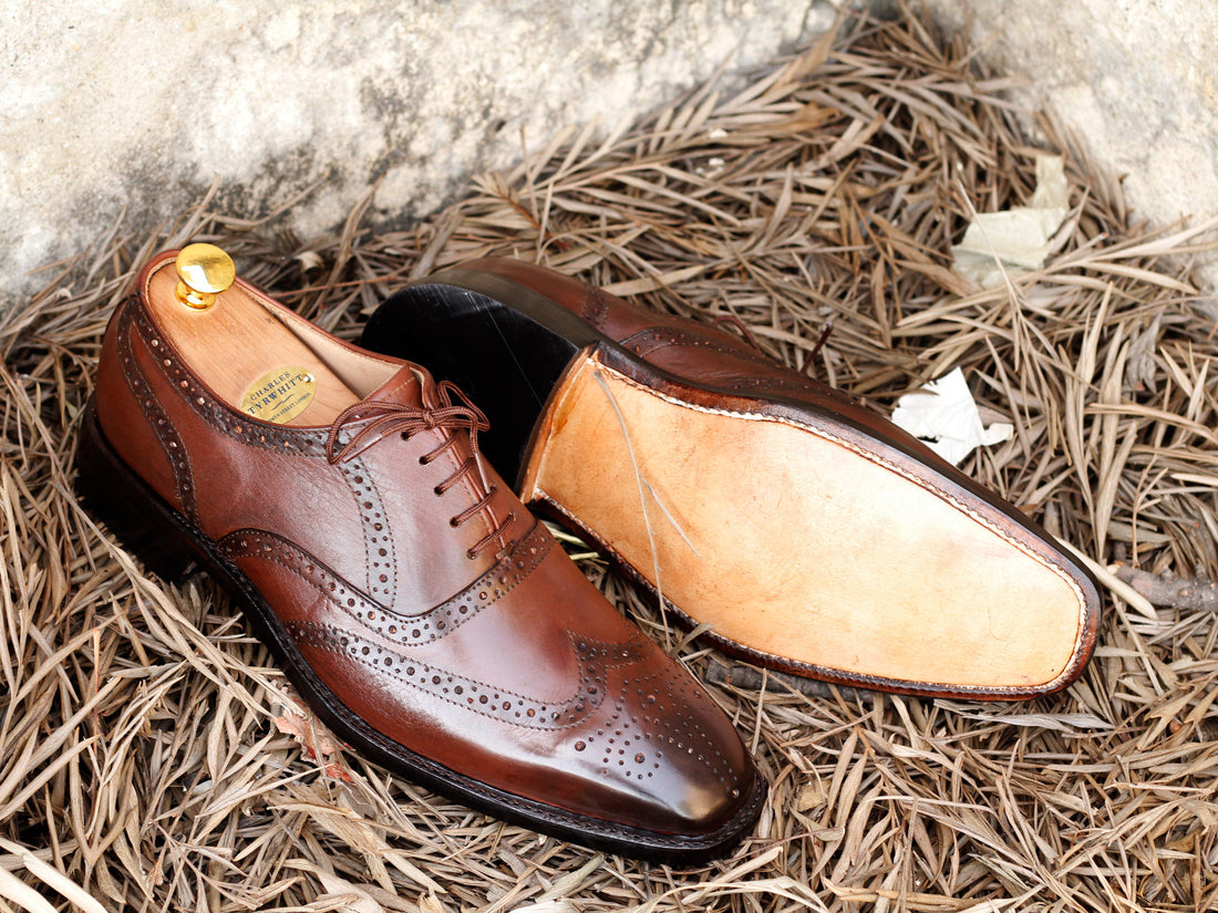 Stylish Handmade Men's Brown Wing Tip Brogue Leather Shoes, Men Designer Dress Shoes - theleathersouq