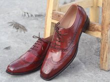 Load image into Gallery viewer, Elegant Handmade Men&#39;s Burgundy Wing Tip Brogue Shoes, Men Leather Designer Shoes - theleathersouq