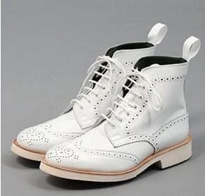 Stylish Handmade Men's White Wing Tip Brogue Ankle Boots, Men Leather Designer Fashion Boots - theleathersouq