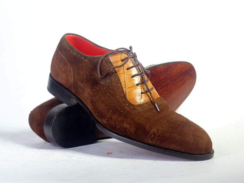 Elegant Handmade Men's Brown Cap Toe Lace Up Shoes, Men Leather Suede Designer Shoes - theleathersouq