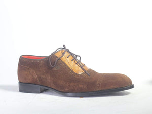 Elegant Handmade Men's Brown Cap Toe Lace Up Shoes, Men Leather Suede Designer Shoes - theleathersouq