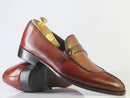 Elegant Handmade Men's Brown Split Toe Leather Loafer Shoes, Men Buckle Designer Shoes - theleathersouq