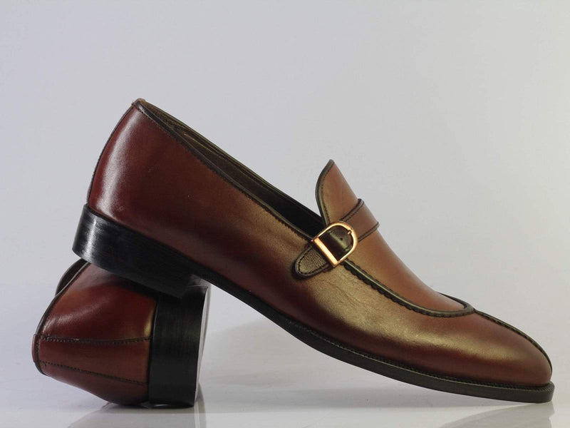Elegant Handmade Men's Brown Split Toe Leather Loafer Shoes, Men Buckle Designer Shoes - theleathersouq