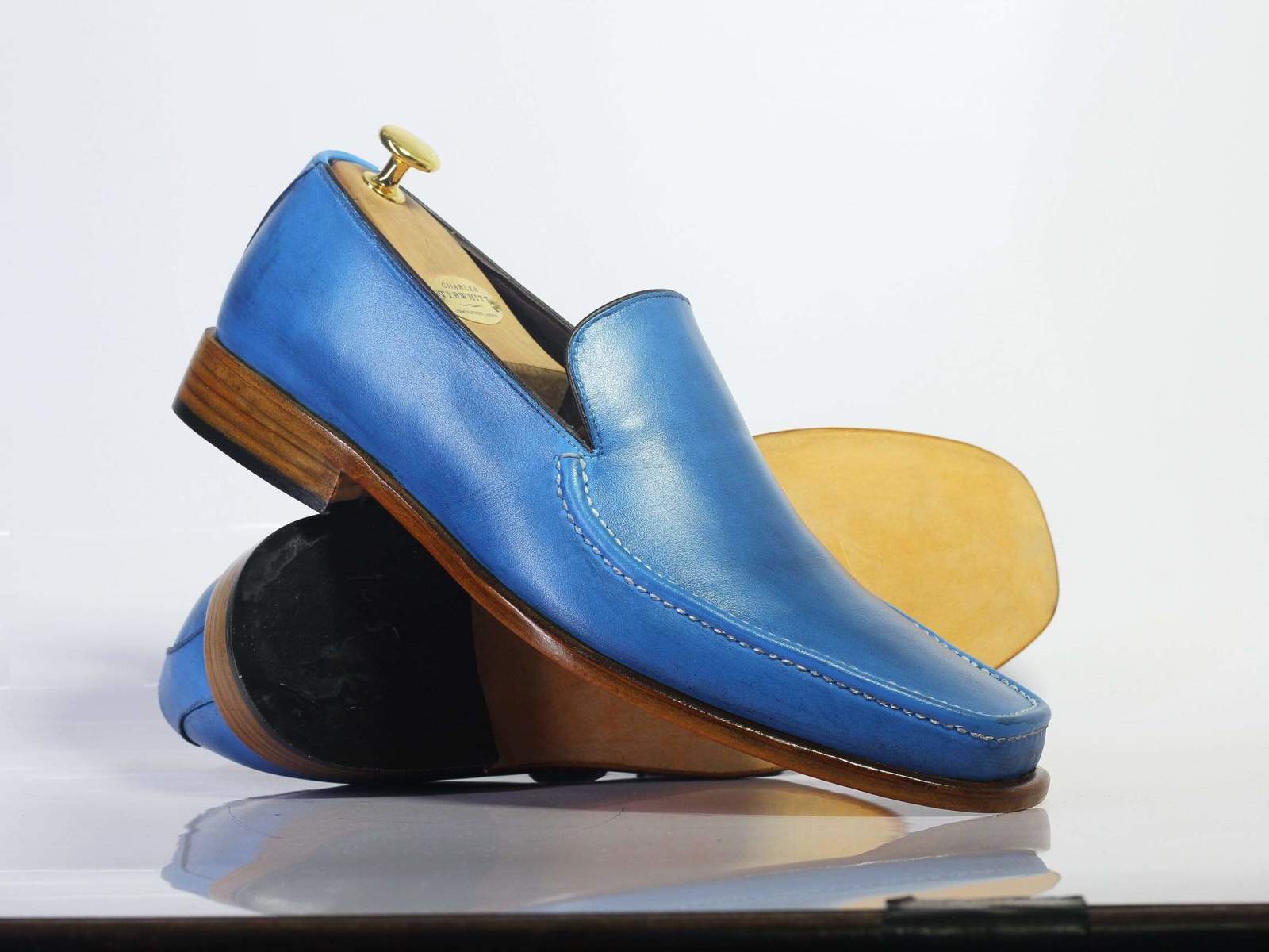 New Stylish Handmade Men's Plain Elegant Party Blue Leather Loafers, M ...