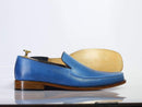 New Stylish Handmade Men's Plain Elegant Party Blue Leather Loafers, Men Designer Moccasin Shoes - theleathersouq