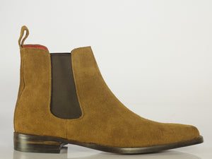 Handmade Men's Tan Suede Chelsea Boots, Men Suede Ankle Boots, Men Designer Boots - theleathersouq