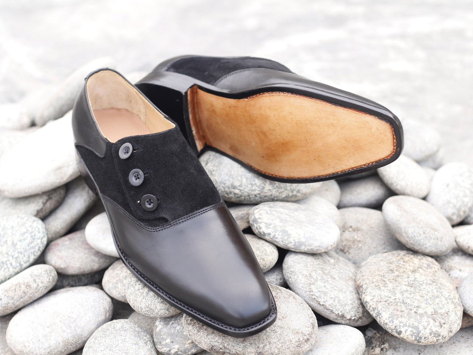 Frederick Men's Vintage Button Boots (White/Black) | lupon.gov.ph
