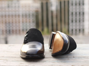 Handmade Men's Black Wing Tip Button Shoes, Men Leather Suede Designer Shoes - theleathersouq