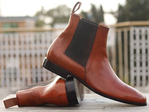 Awesome Handmade Men's Tan Leather Chelsea Boots, Men Fashion Ankle Boots, Men Designer Boots - theleathersouq