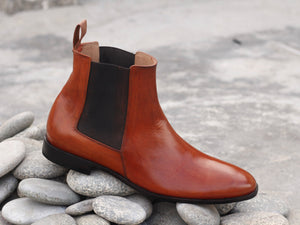 Awesome Handmade Men's Tan Leather Chelsea Boots, Men Fashion Ankle Boots, Men Designer Boots - theleathersouq