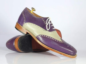 Handmade Men's Purple Gray Wing Tip Brogue Leather Shoes, Men Designer Shoes - theleathersouq