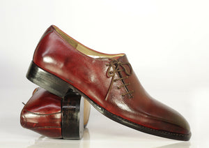 Men's Handmade Oxford Leather Burgundy Shoes, Men Side Lace Up Designer Shoes - theleathersouq